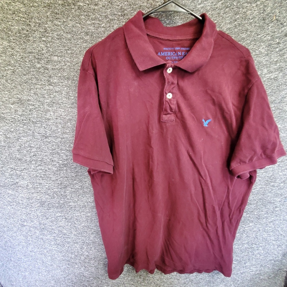 American Eagle Mens XXL Athletic Fit Polo Shirt Burgundy Maroon Cotton Pique